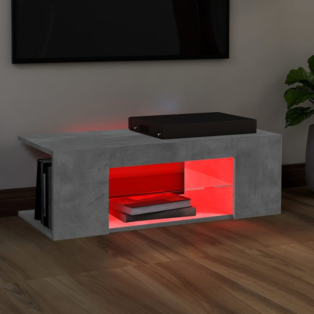 Tv-Benk Med Led-Lys Betonggrå 90X39X30 Cm