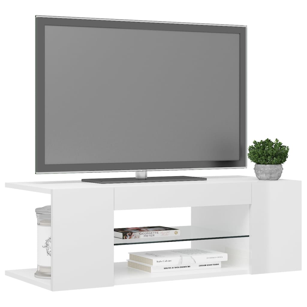 Tv-Benk Med Led-Lys Høyglans Hvit 90X39X30 Cm