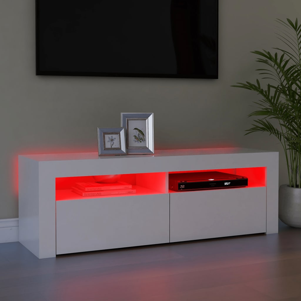 Tv-Benk Med Led-Lys Hvit 120X35X40 Cm