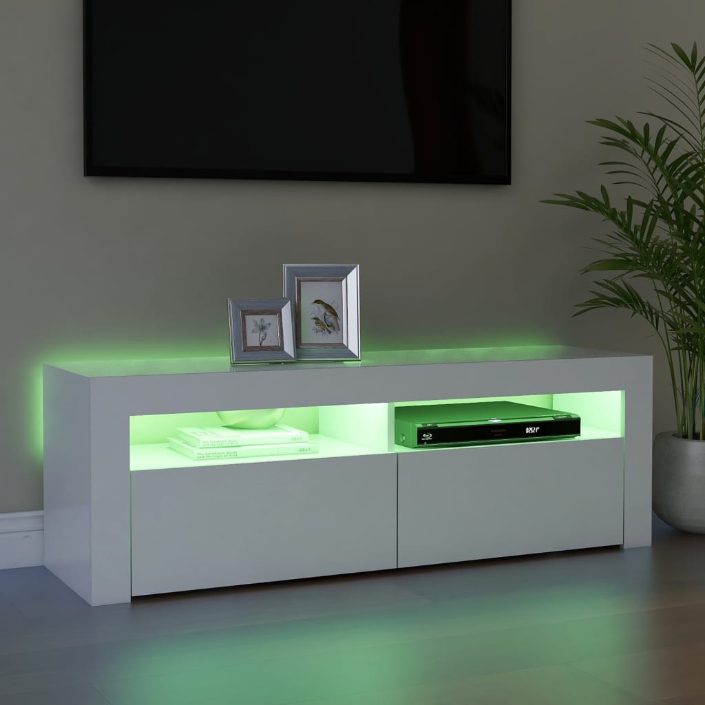 Tv-Benk Med Led-Lys Hvit 120X35X40 Cm