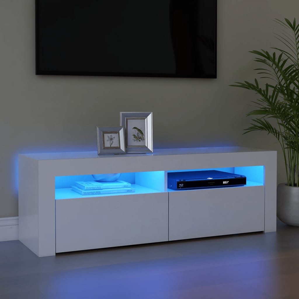 Tv-Benk Med Led-Lys Hvit 120X35X40 Cm