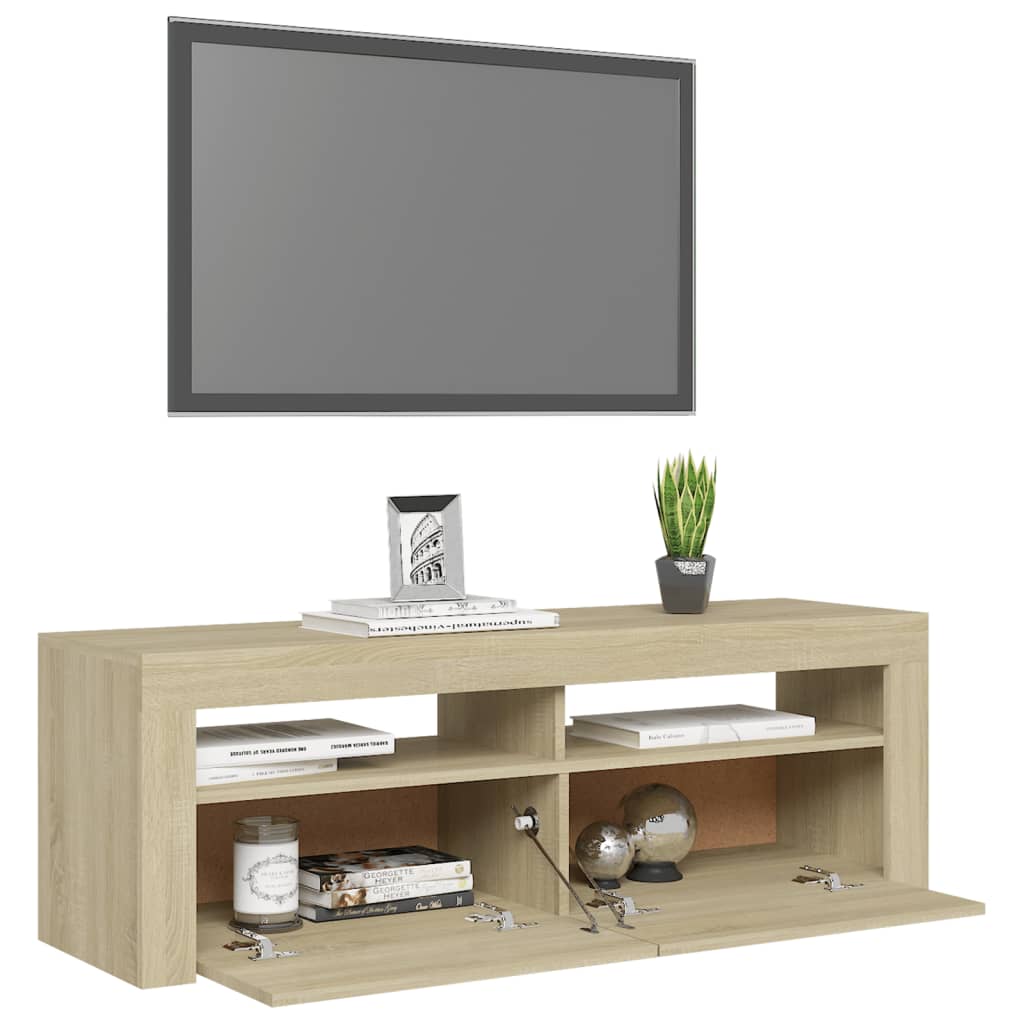 Tv-Benk Med Led-Lys Sonoma Eik 120X35X40 Cm