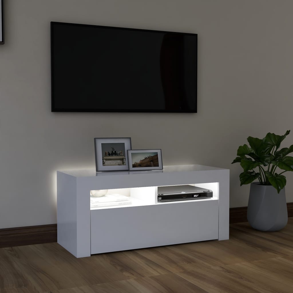 Tv-Benk Med Led-Lys Hvit 90X35X40 Cm