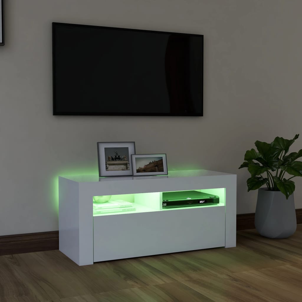 Tv-Benk Med Led-Lys Hvit 90X35X40 Cm