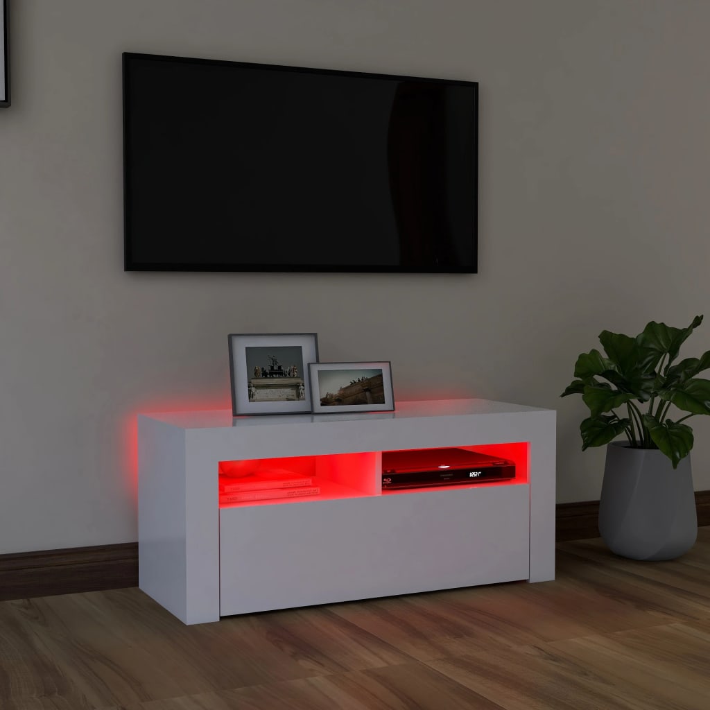 Tv-Benk Med Led-Lys Hvit 90X35X40 Cm
