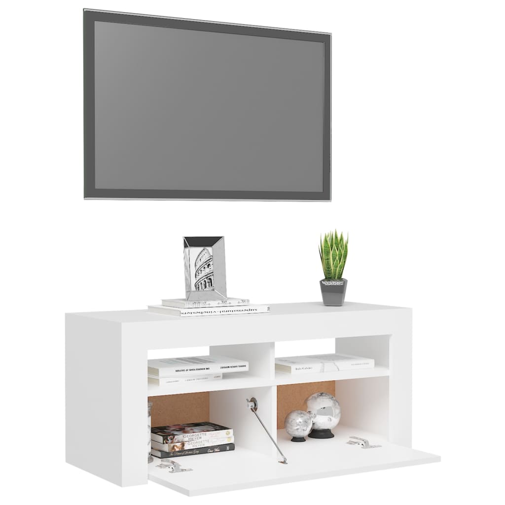 Tv-Benk Med Led-Lys Hvit 90X35X40 Cm