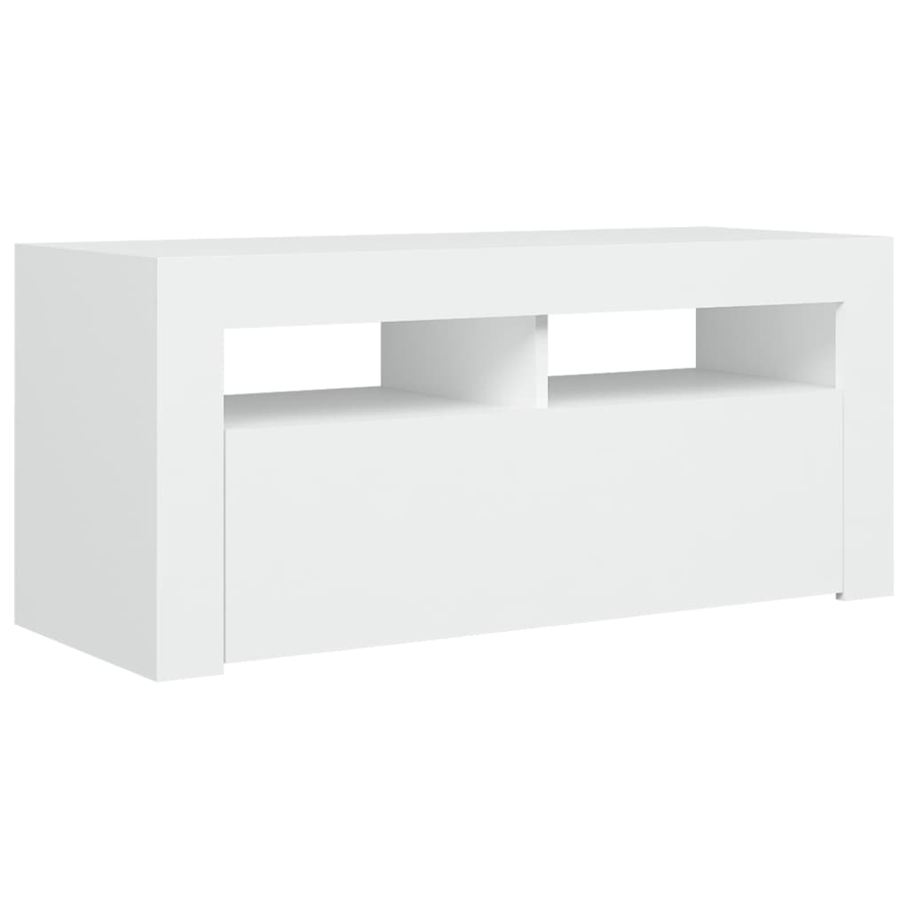 Tv-Benk Med Led-Lys Hvit 90X35X40 Cm