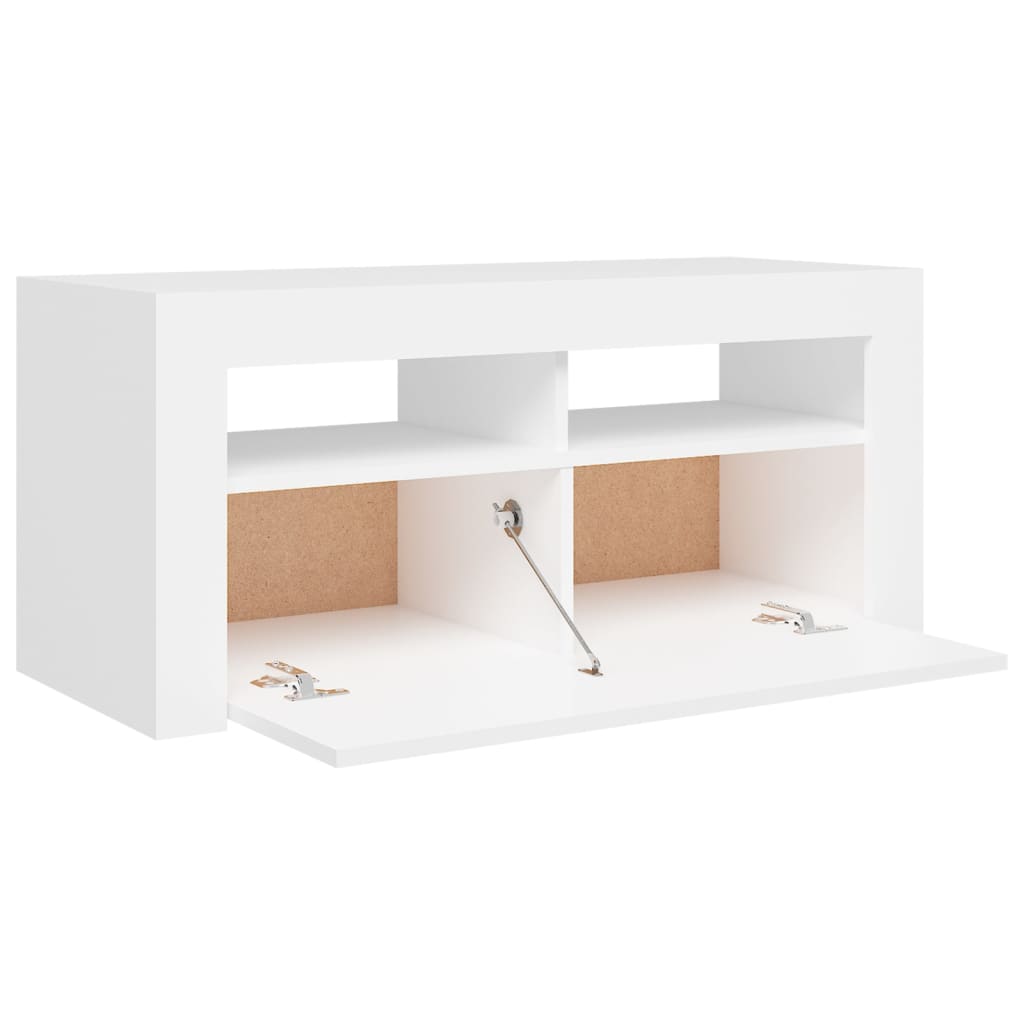 Tv-Benk Med Led-Lys Hvit 90X35X40 Cm