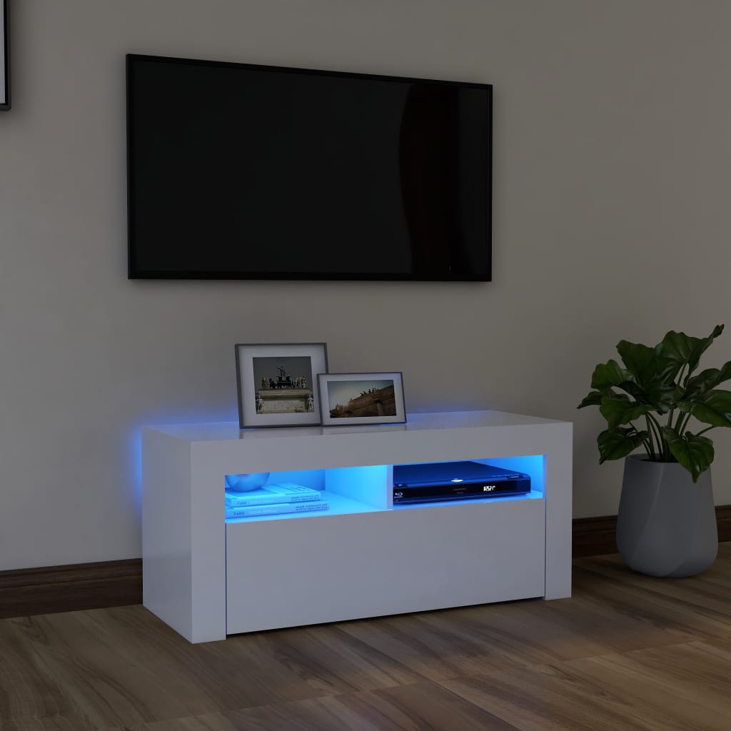 Tv-Benk Med Led-Lys Hvit 90X35X40 Cm