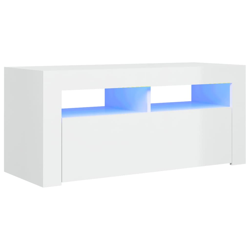 Tv-Benk Med Led-Lys Høyglans Hvit 90X35X40 Cm