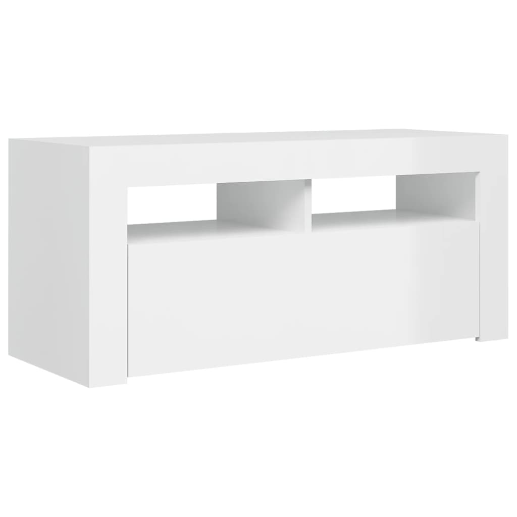 Tv-Benk Med Led-Lys Høyglans Hvit 90X35X40 Cm