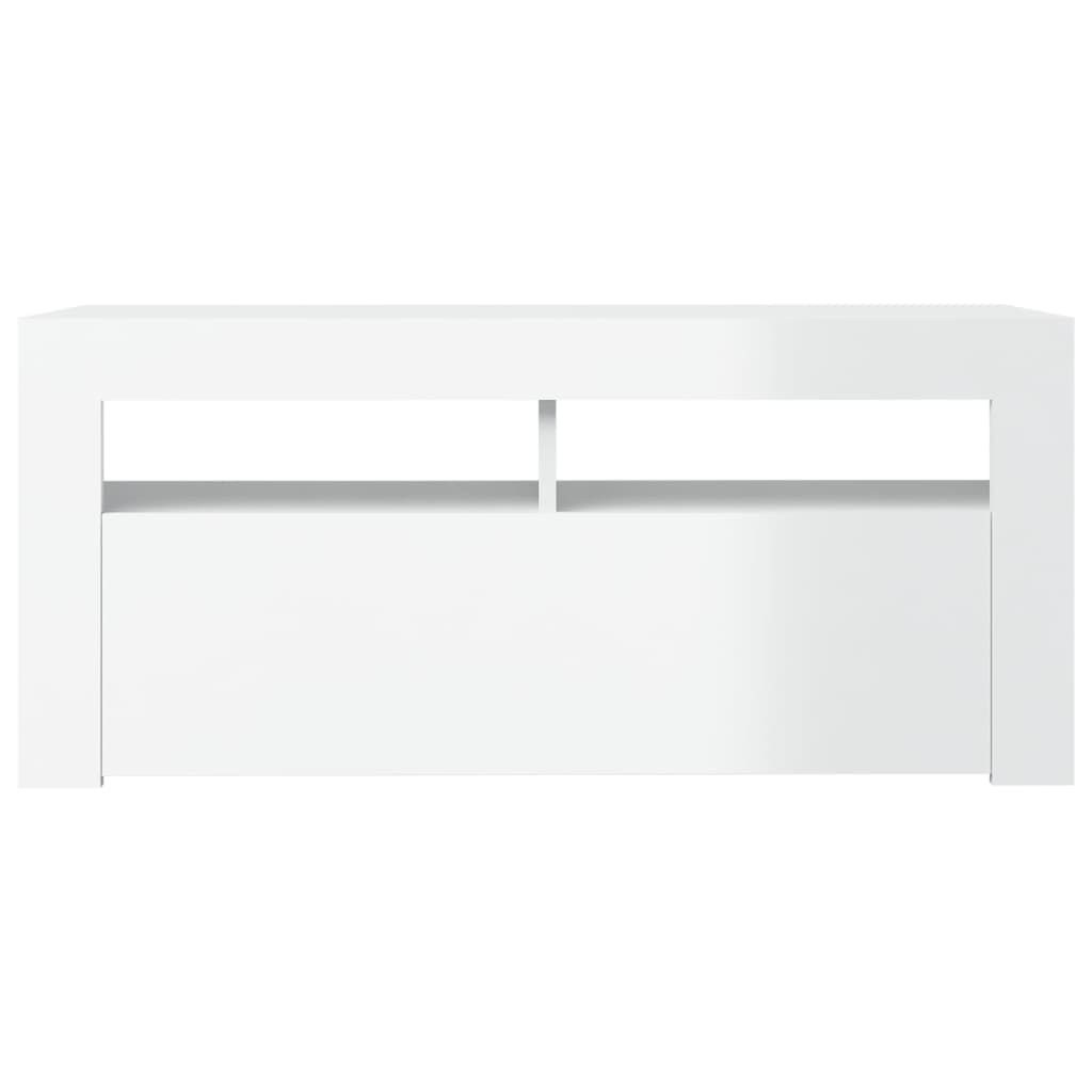 Tv-Benk Med Led-Lys Høyglans Hvit 90X35X40 Cm