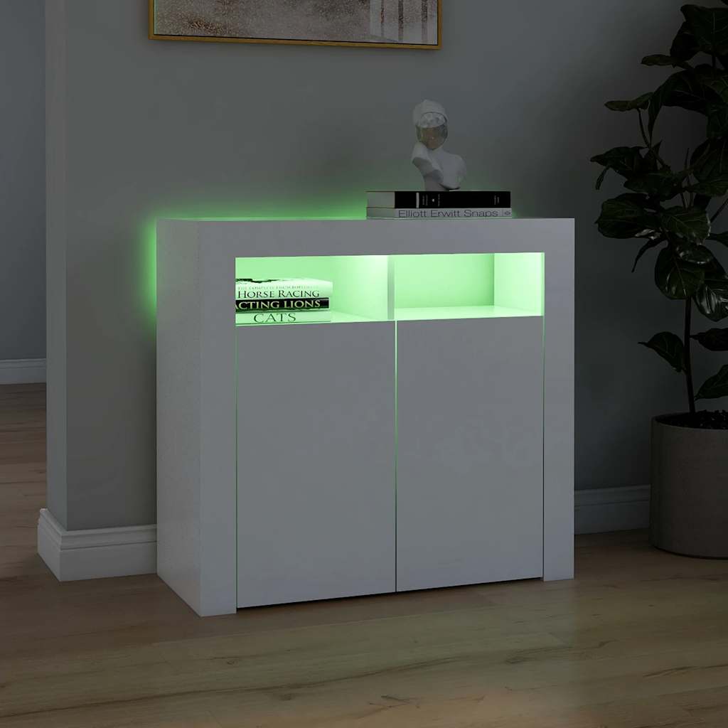Skjenk Med Led-Lys Hvit 80X35X75 Cm