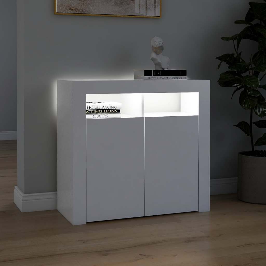 Skjenk Med Led-Lys Hvit 80X35X75 Cm