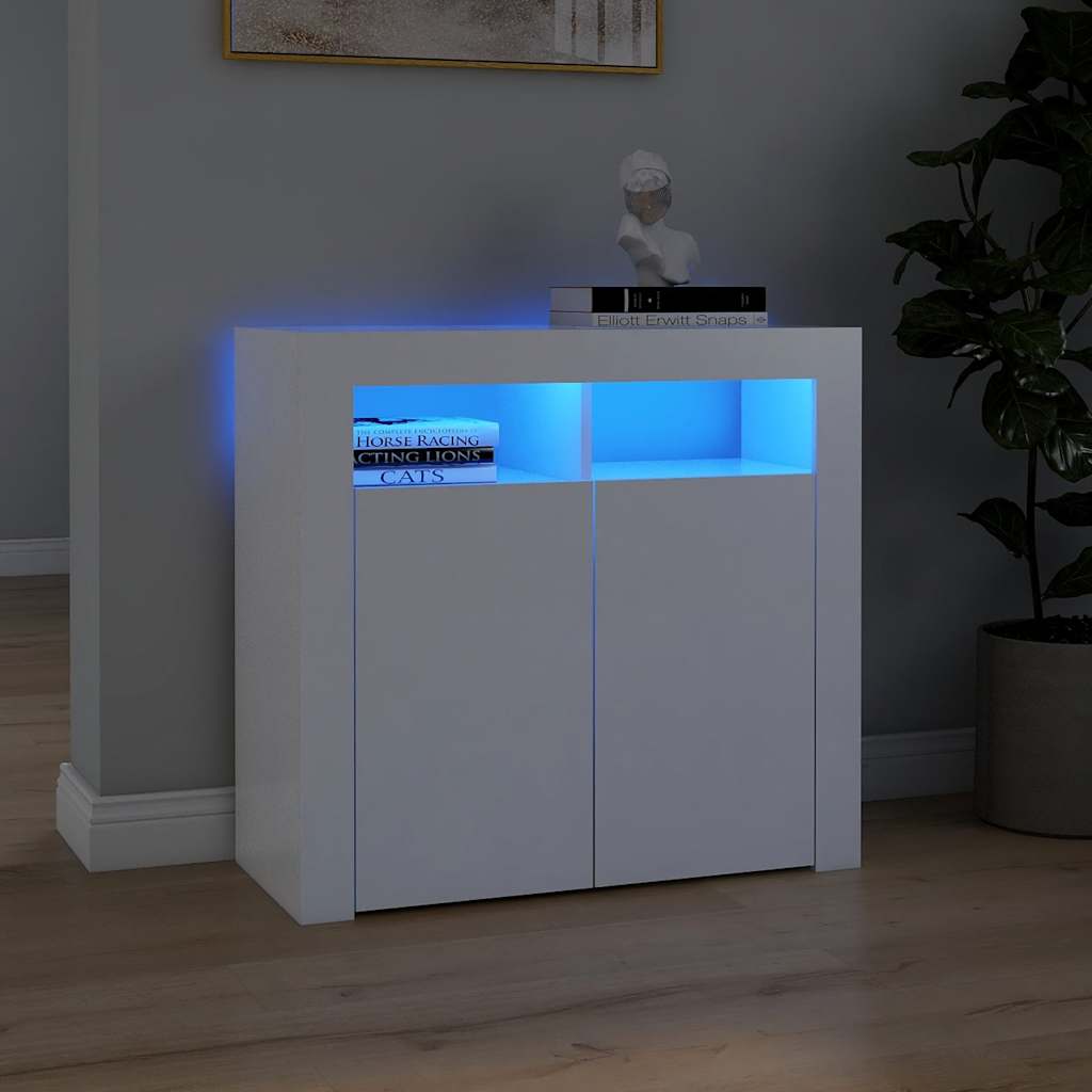 Skjenk Med Led-Lys Hvit 80X35X75 Cm