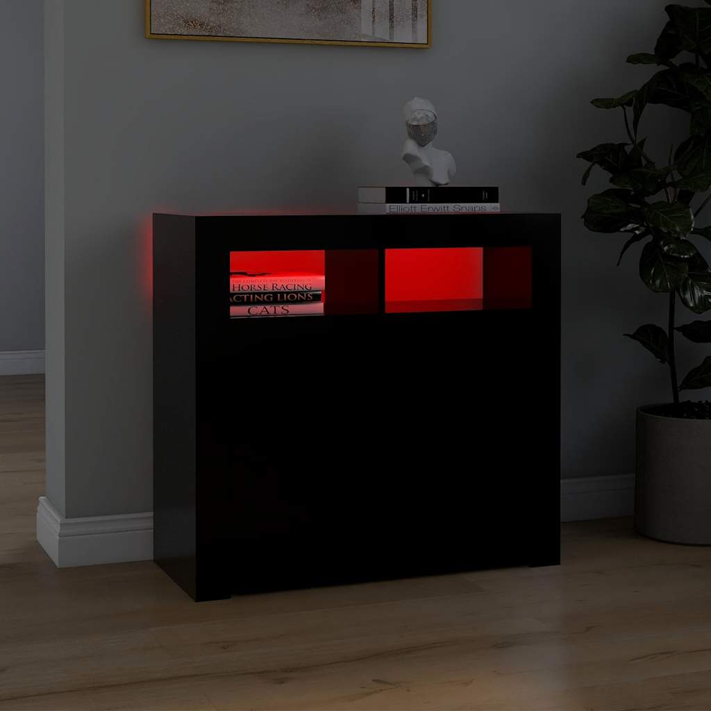 Skjenk Med Led-Lys Svart 80X35X75 Cm