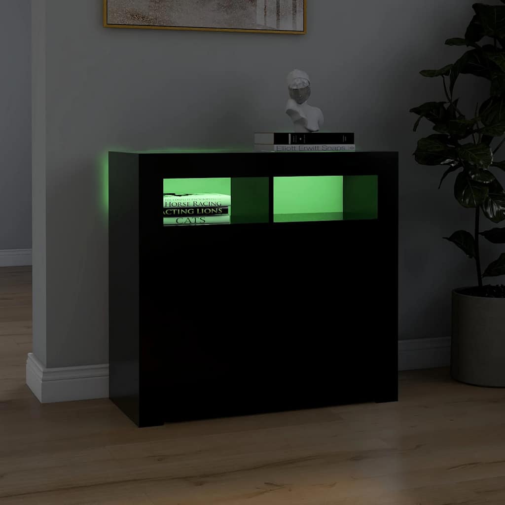 Skjenk Med Led-Lys Svart 80X35X75 Cm