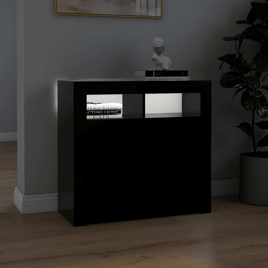 Skjenk Med Led-Lys Svart 80X35X75 Cm