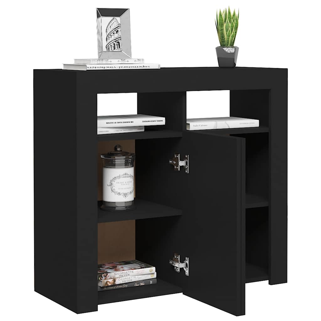 Skjenk Med Led-Lys Svart 80X35X75 Cm