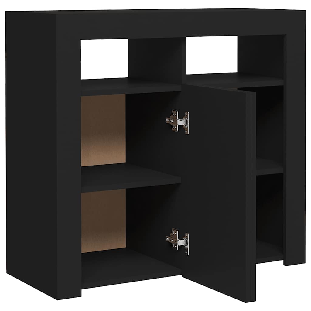 Skjenk Med Led-Lys Svart 80X35X75 Cm