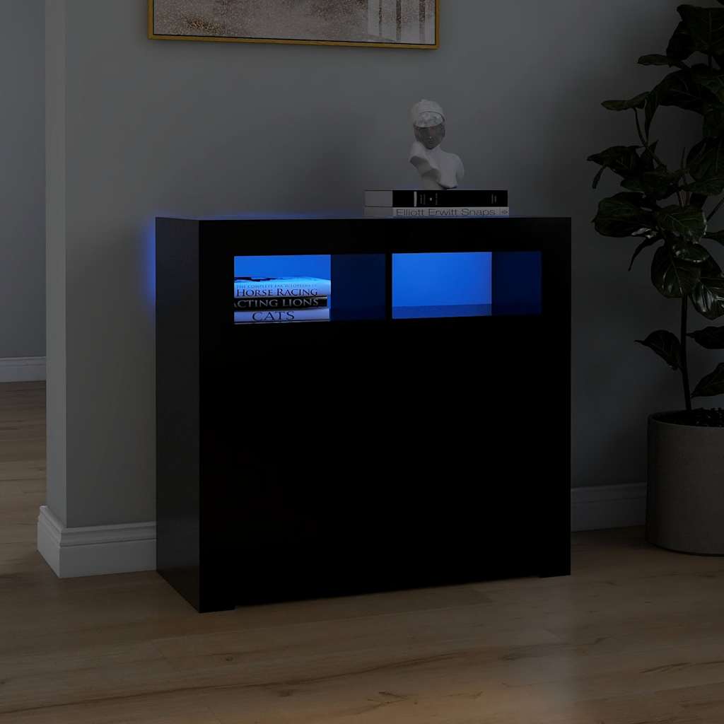Skjenk Med Led-Lys Svart 80X35X75 Cm