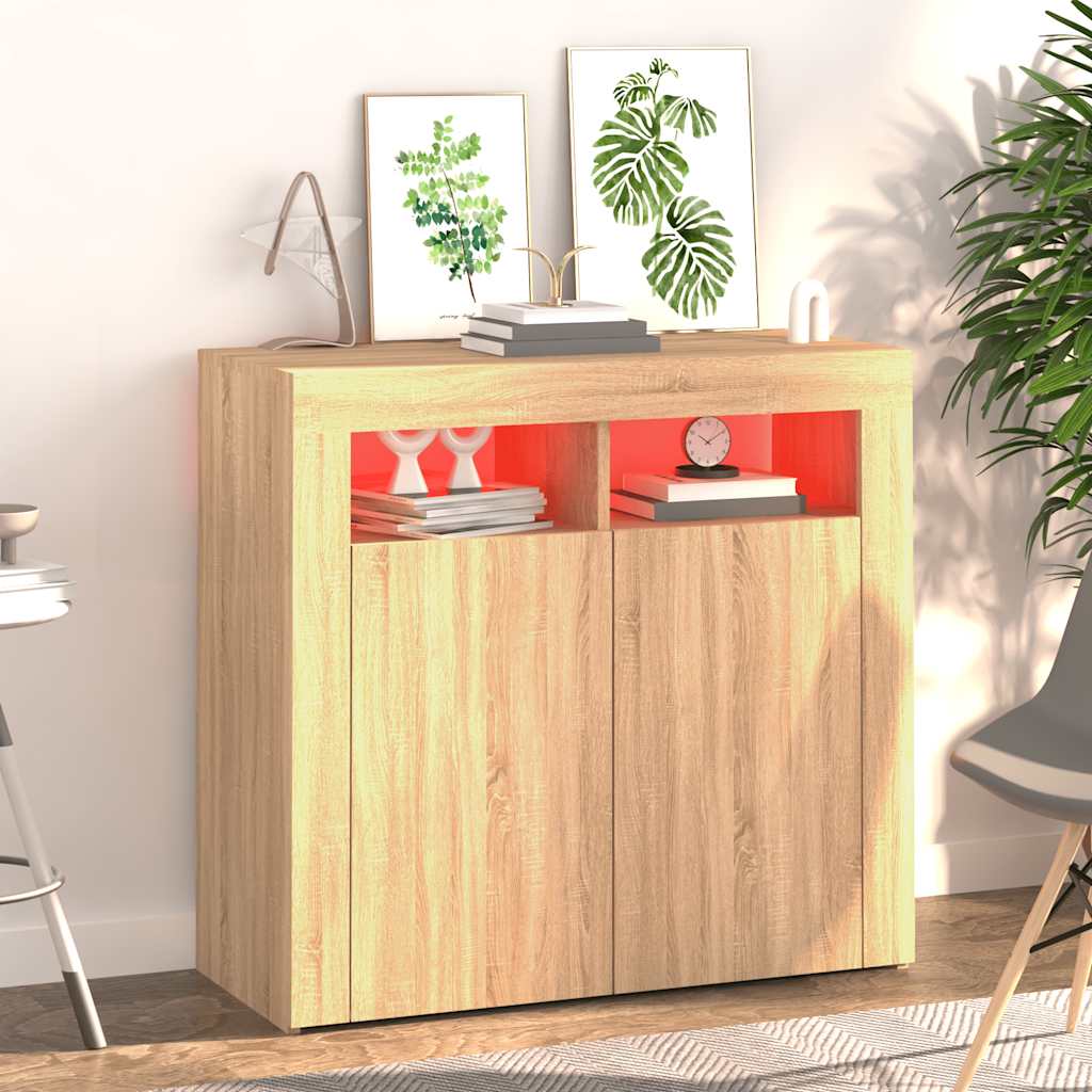 Skjenk Med Led-Lys Sonoma Eik 80X35X75 Cm