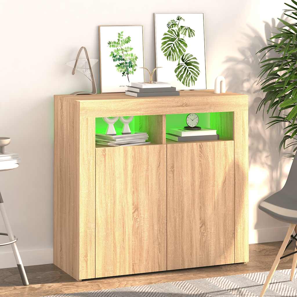 Skjenk Med Led-Lys Sonoma Eik 80X35X75 Cm