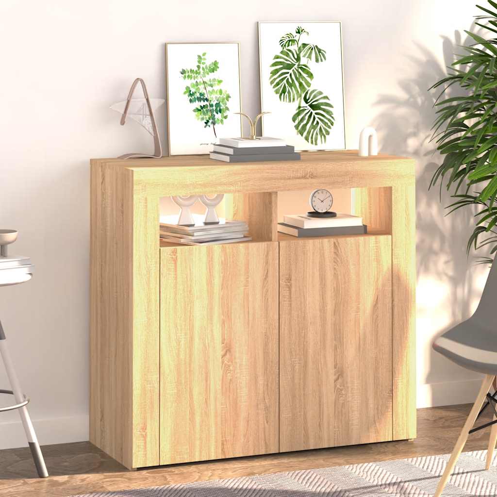 Skjenk Med Led-Lys Sonoma Eik 80X35X75 Cm