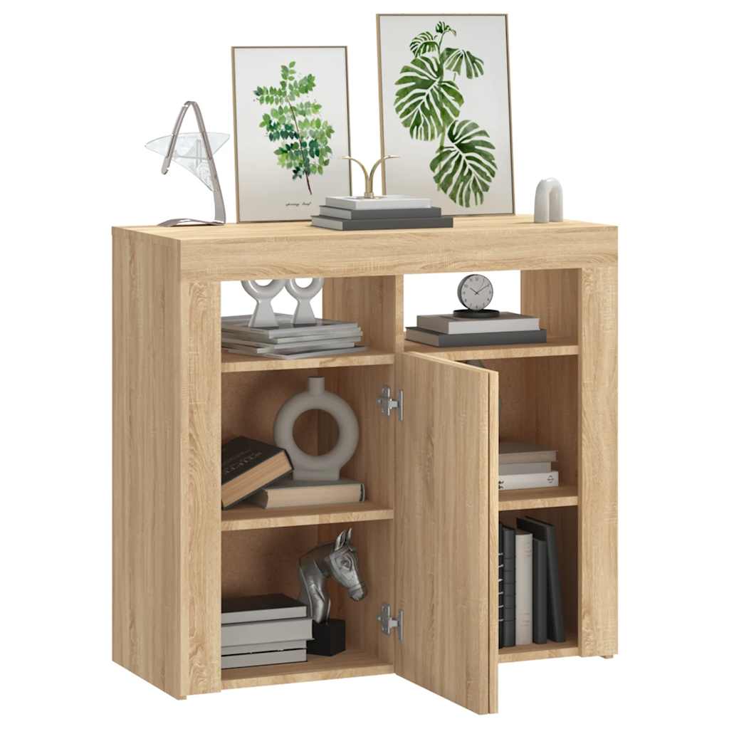 Skjenk Med Led-Lys Sonoma Eik 80X35X75 Cm
