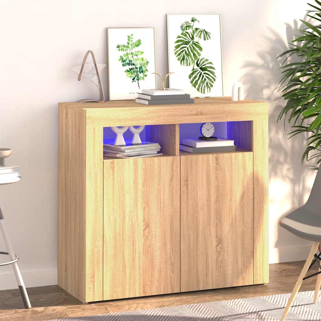 Skjenk Med Led-Lys Sonoma Eik 80X35X75 Cm
