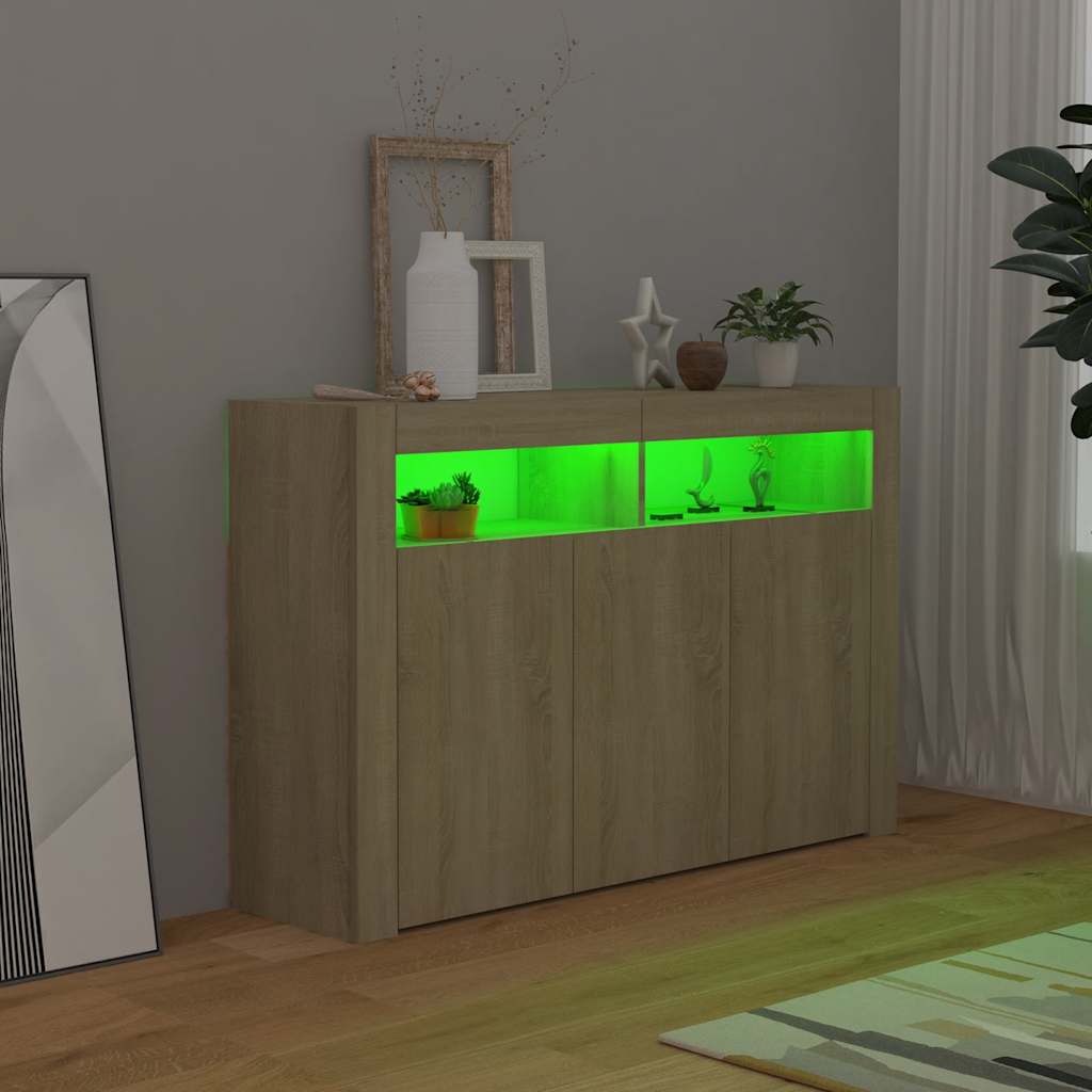 Skjenk Med Led-Lys Sonoma Eik 115,5X30X75 Cm