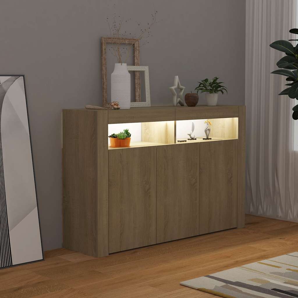 Skjenk Med Led-Lys Sonoma Eik 115,5X30X75 Cm