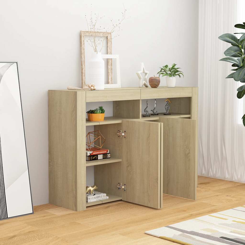 Skjenk Med Led-Lys Sonoma Eik 115,5X30X75 Cm