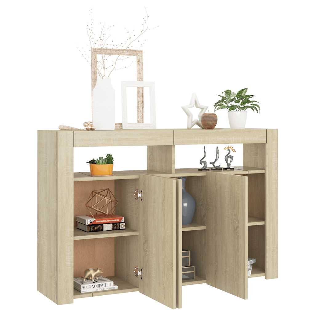 Skjenk Med Led-Lys Sonoma Eik 115,5X30X75 Cm