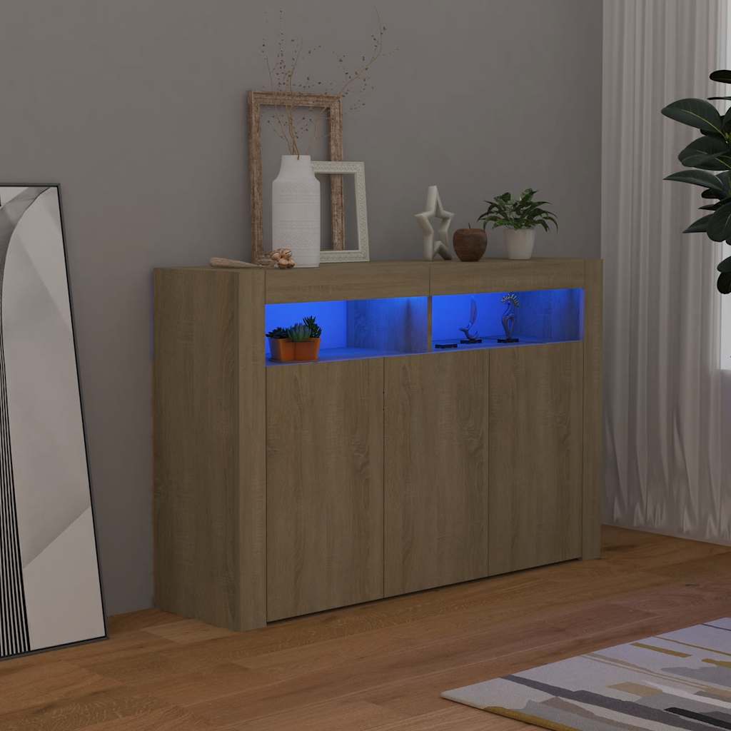 Skjenk Med Led-Lys Sonoma Eik 115,5X30X75 Cm