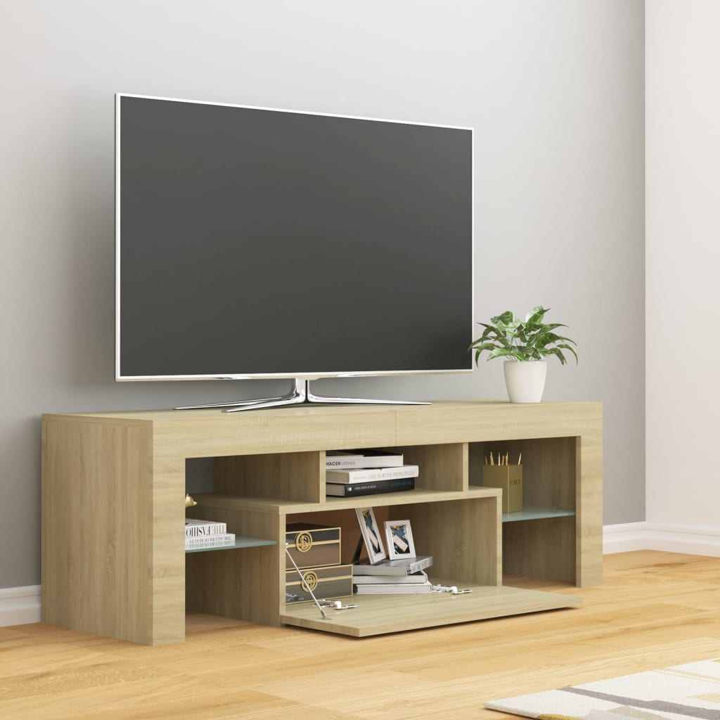 Tv-Benk Med Led-Lys Sonoma Eik 120X35X40 Cm