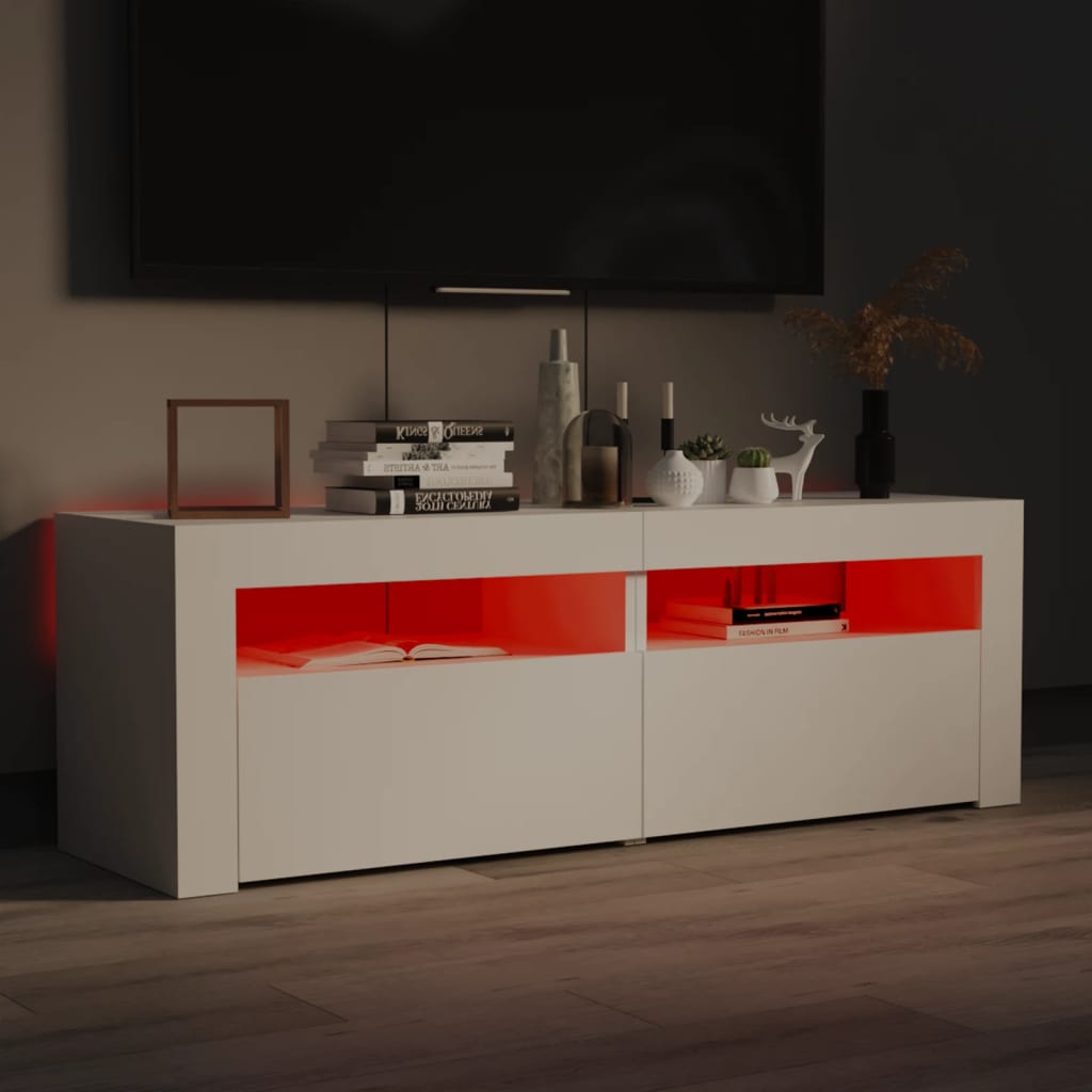 Tv-Benk Med Led-Lys Hvit 120X35X40 Cm