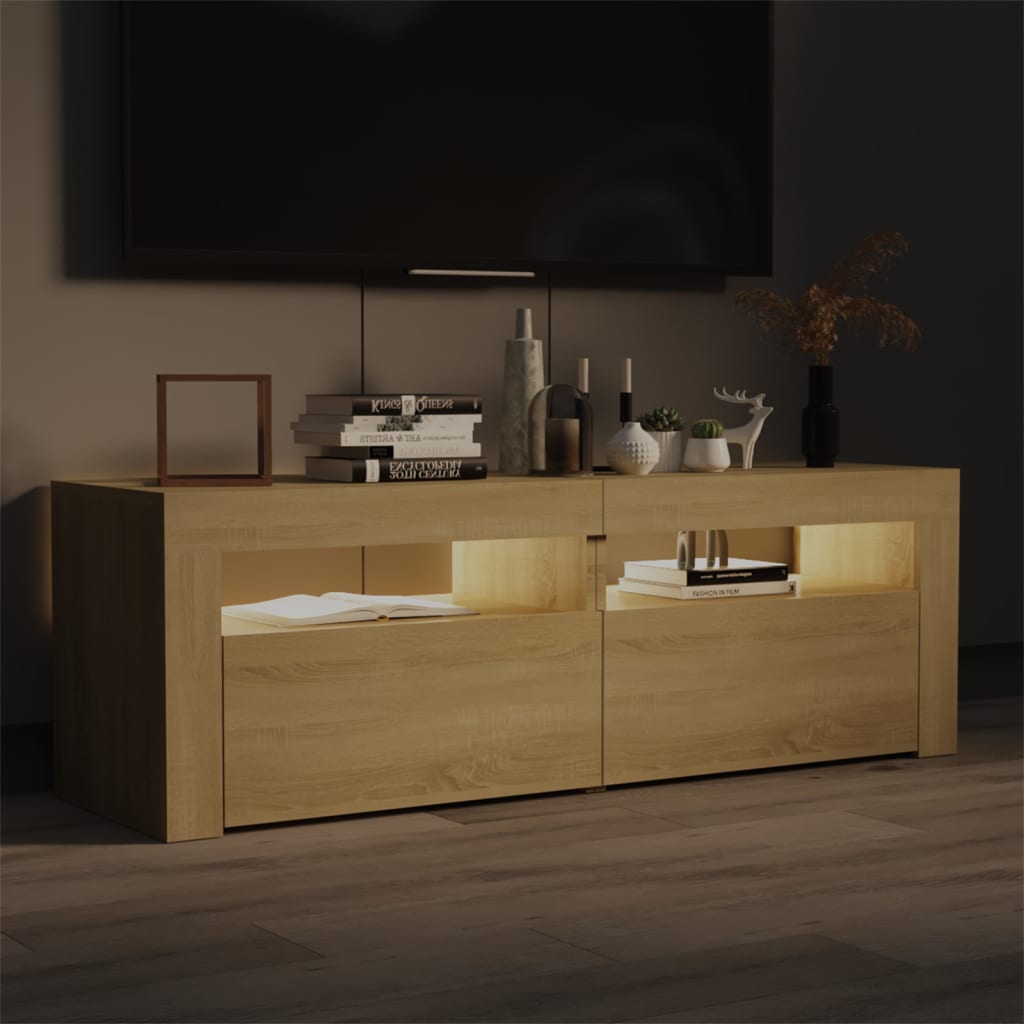 Tv-Benk Med Led-Lys Sonoma Eik 120X35X40 Cm