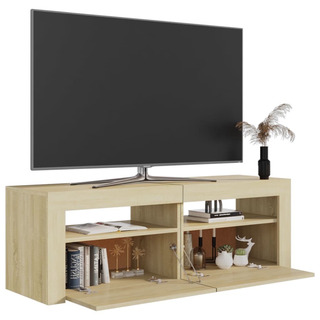 Tv-Benk Med Led-Lys Sonoma Eik 120X35X40 Cm