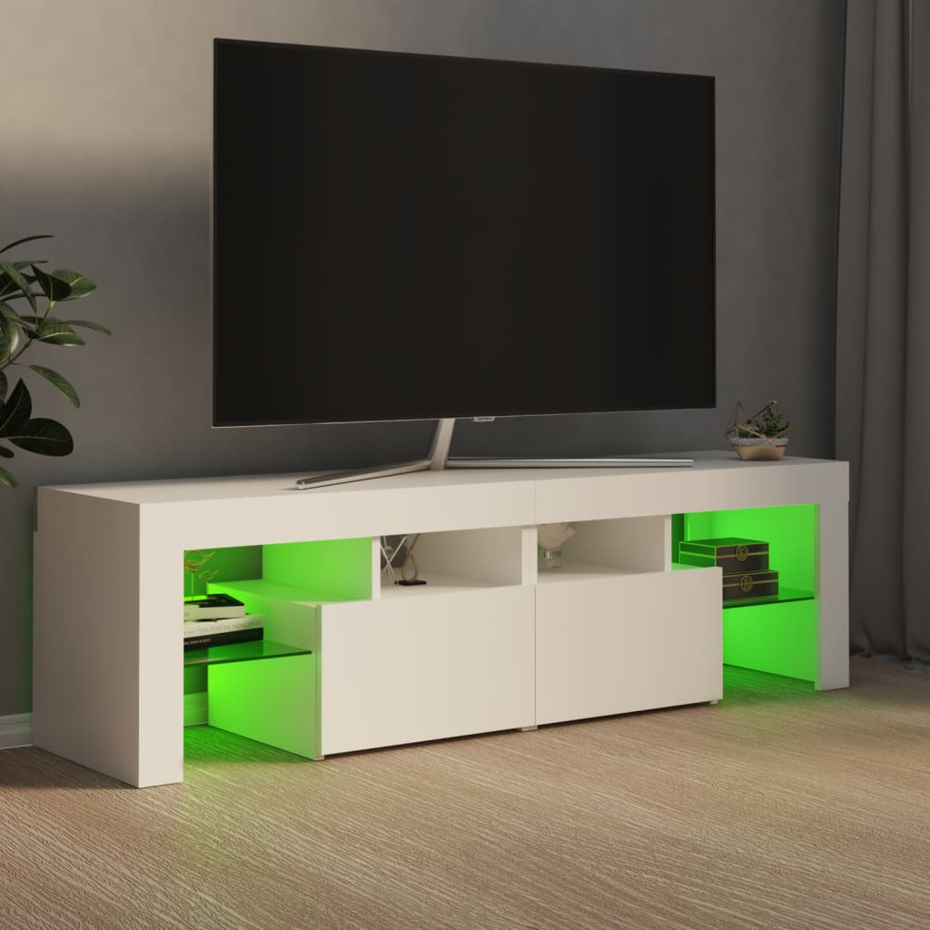 Tv-Benk Med Led-Lys Hvit 140X36,5X40 Cm