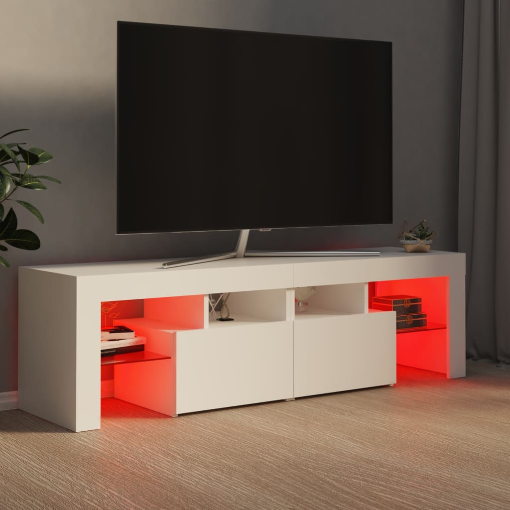 Tv-Benk Med Led-Lys Hvit 140X36,5X40 Cm