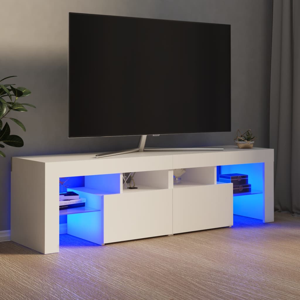 Tv-Benk Med Led-Lys Hvit 140X36,5X40 Cm