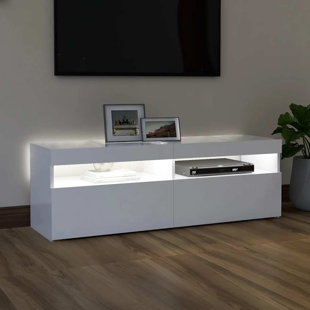 Tv-Benk Med Led-Lys Hvit 120X35X40 Cm