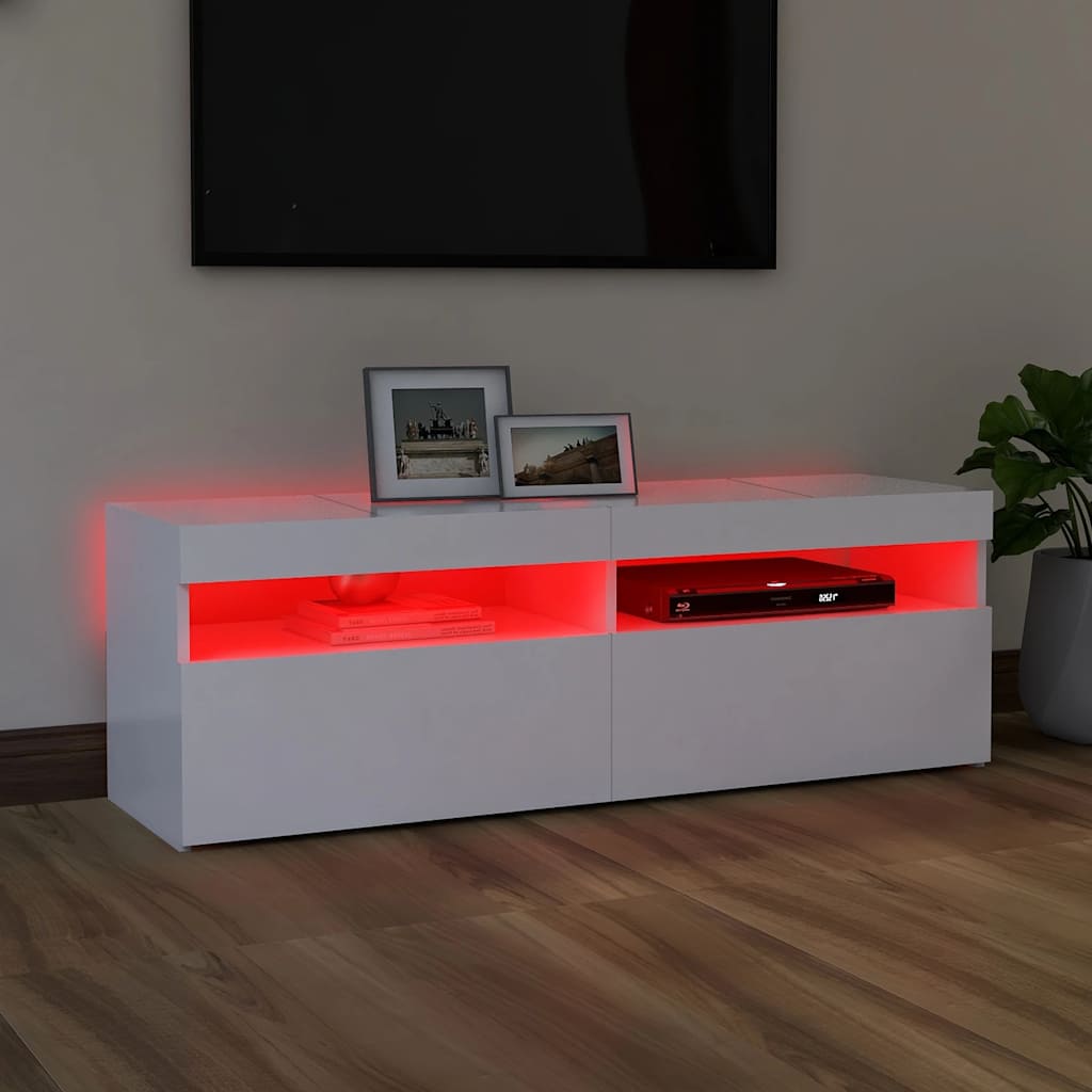 Tv-Benk Med Led-Lys Hvit 120X35X40 Cm
