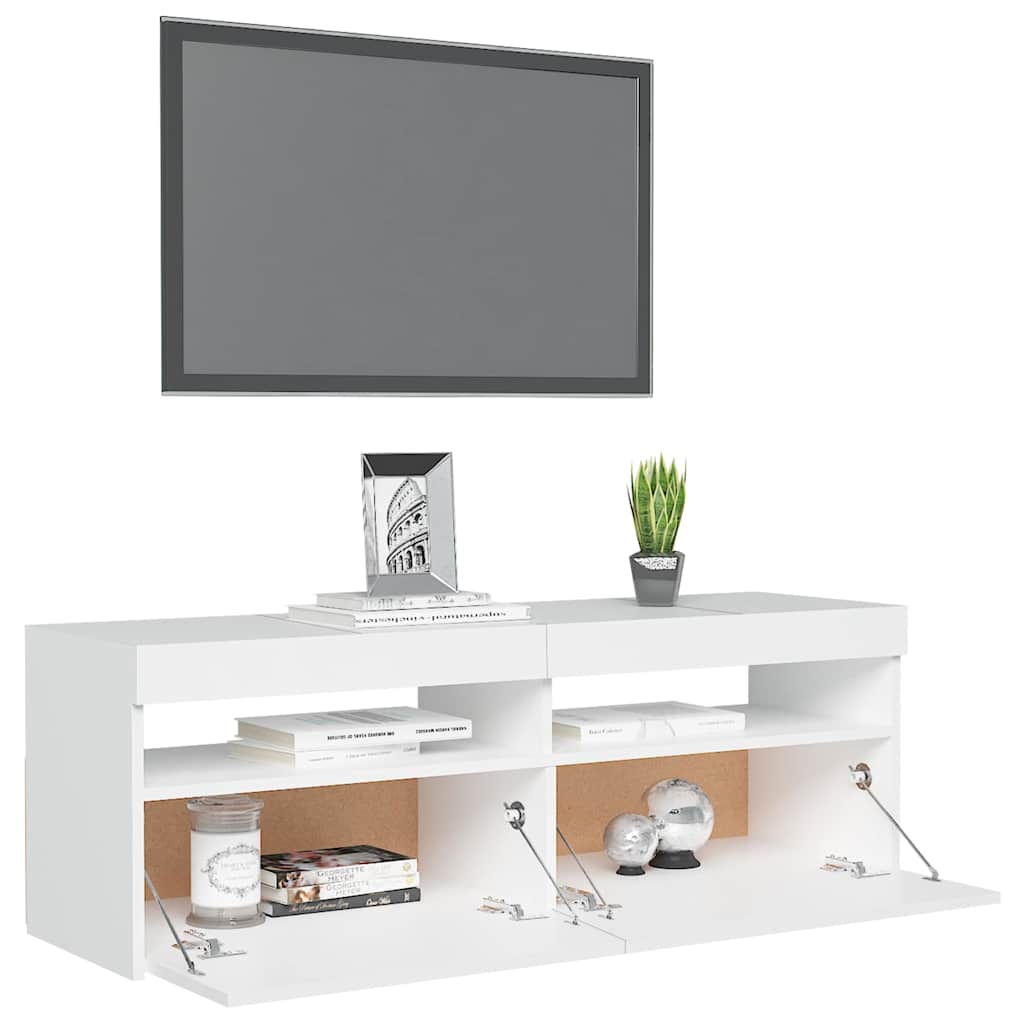 Tv-Benk Med Led-Lys Hvit 120X35X40 Cm