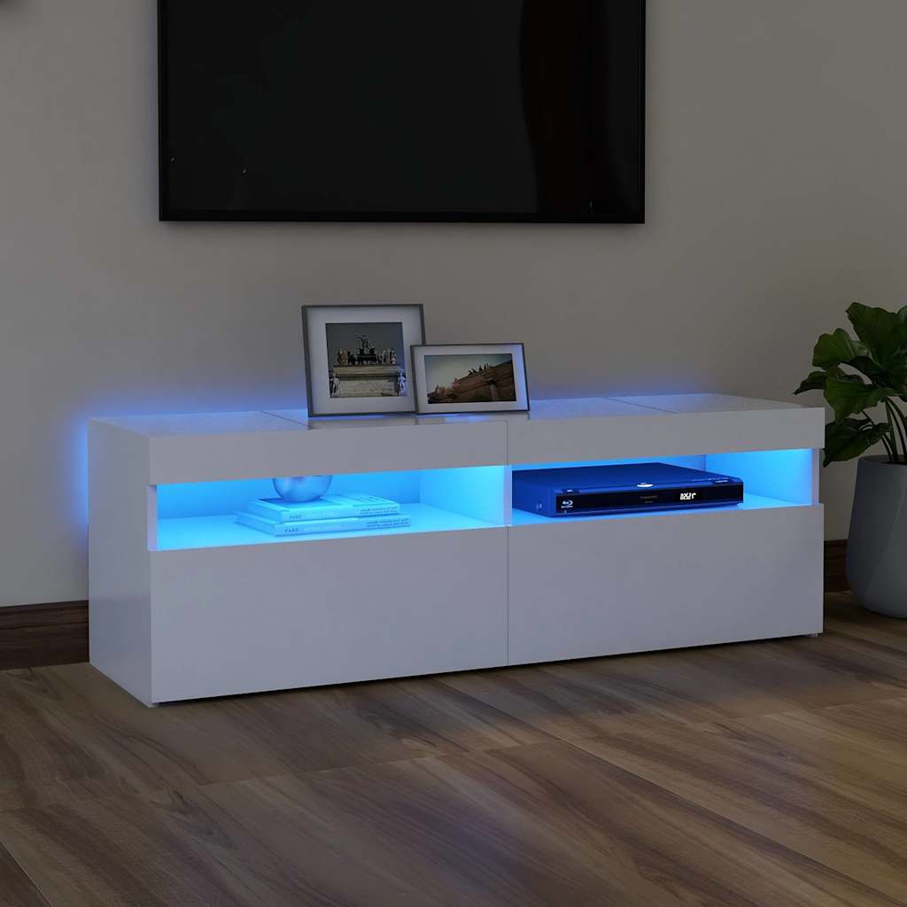 Tv-Benk Med Led-Lys Hvit 120X35X40 Cm