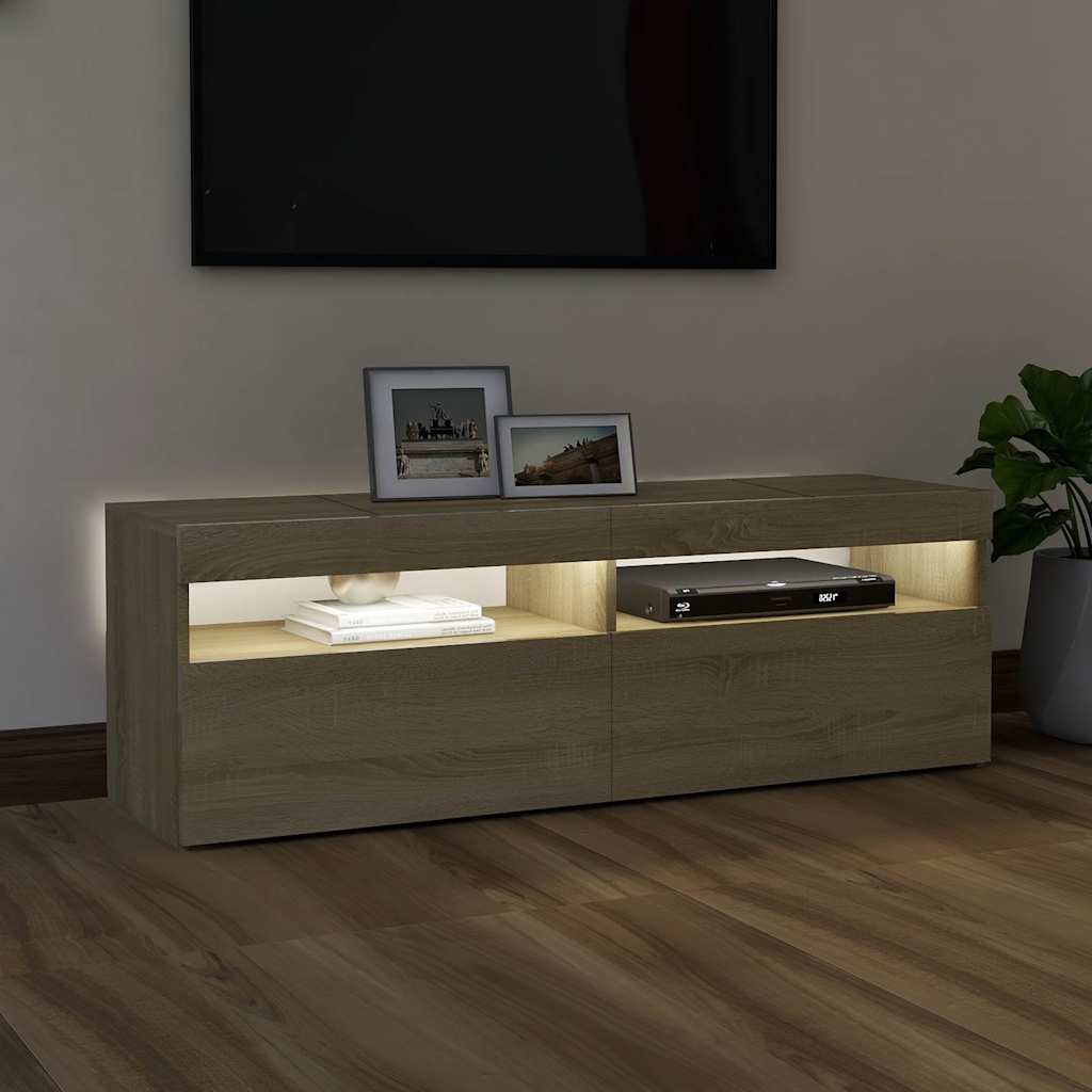 Tv-Benk Med Led-Lys Sonoma Eik 120X35X40 Cm