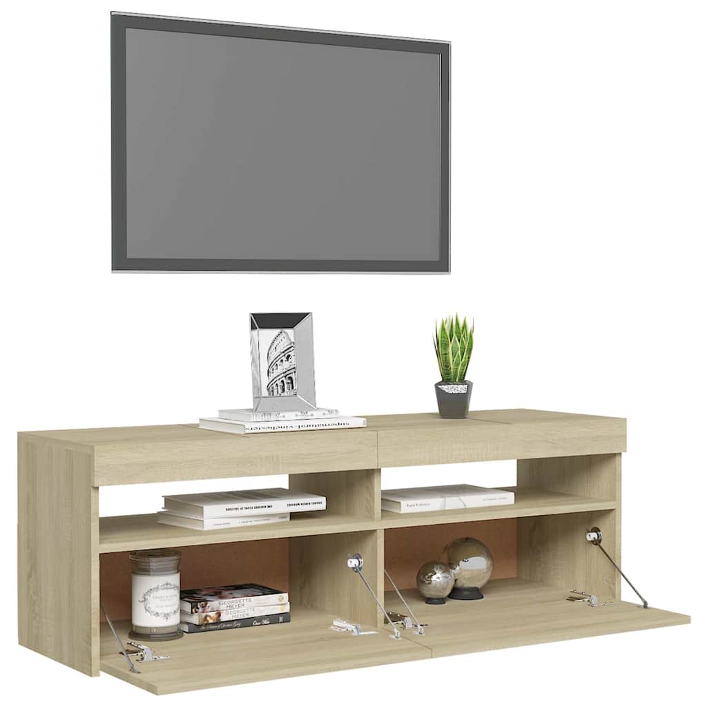 Tv-Benk Med Led-Lys Sonoma Eik 120X35X40 Cm