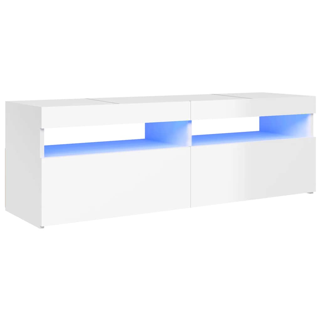 Tv-Benk Med Led-Lys Høyglans Hvit 120X35X40 Cm