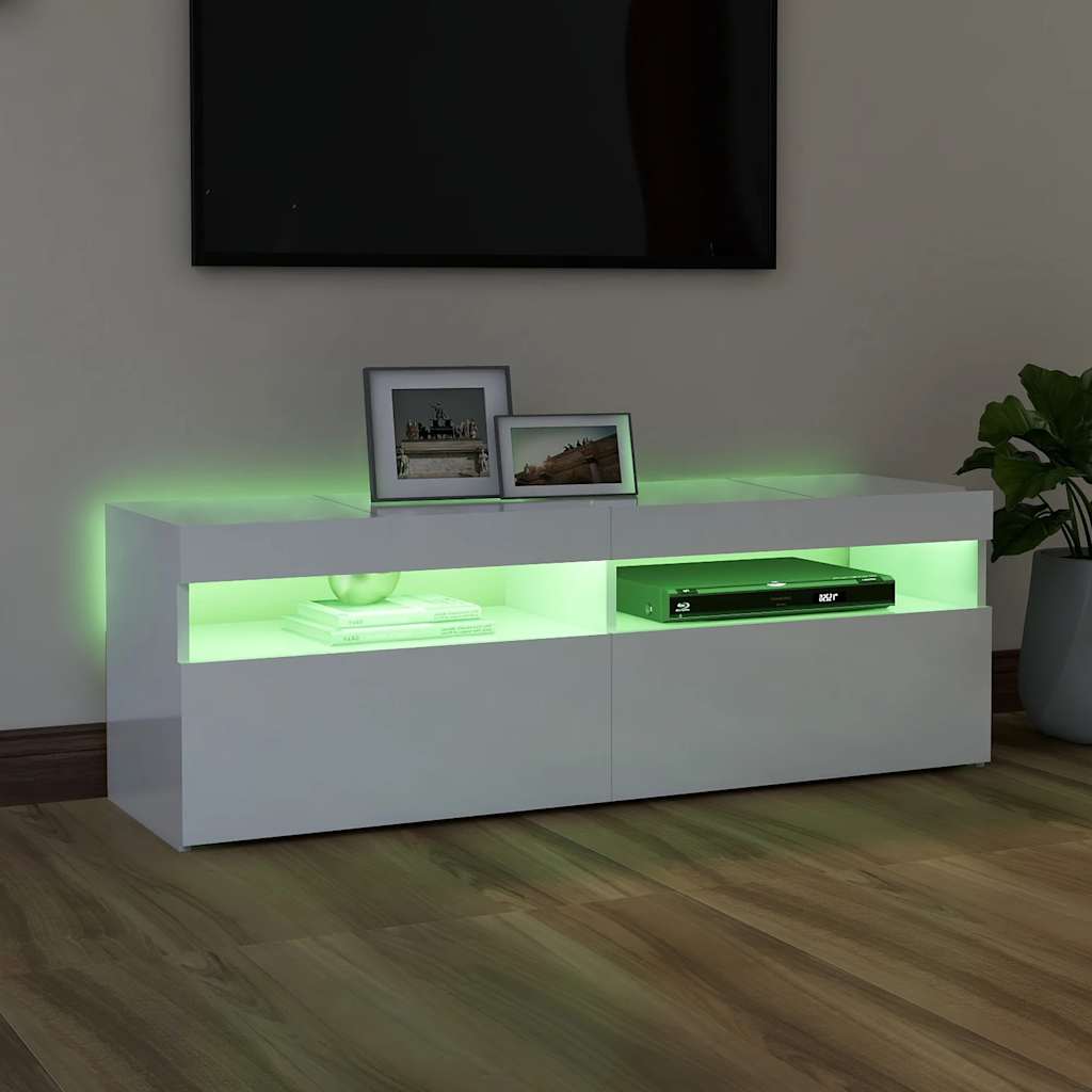 Tv-Benk Med Led-Lys Høyglans Hvit 120X35X40 Cm